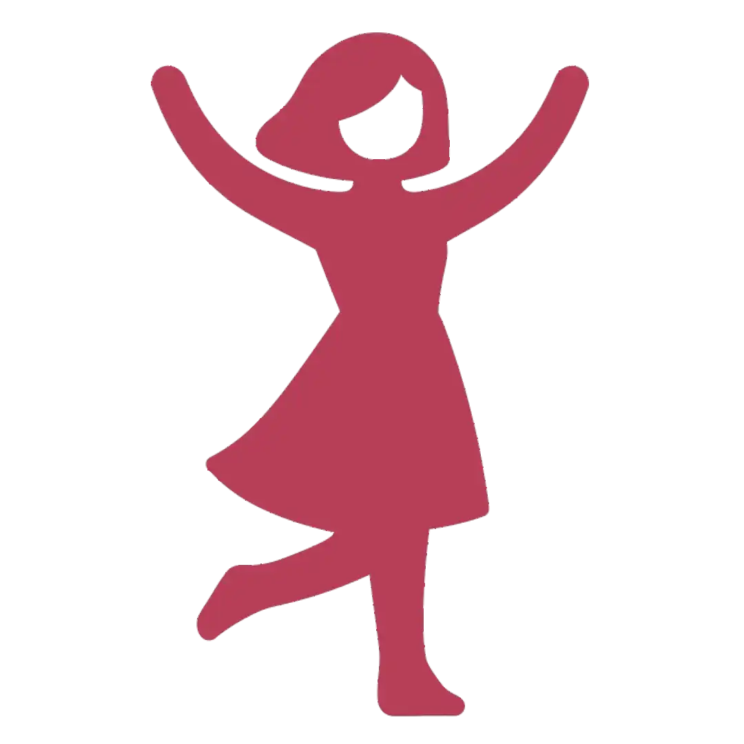 Silhouette bordeaux d'une femme dansant.